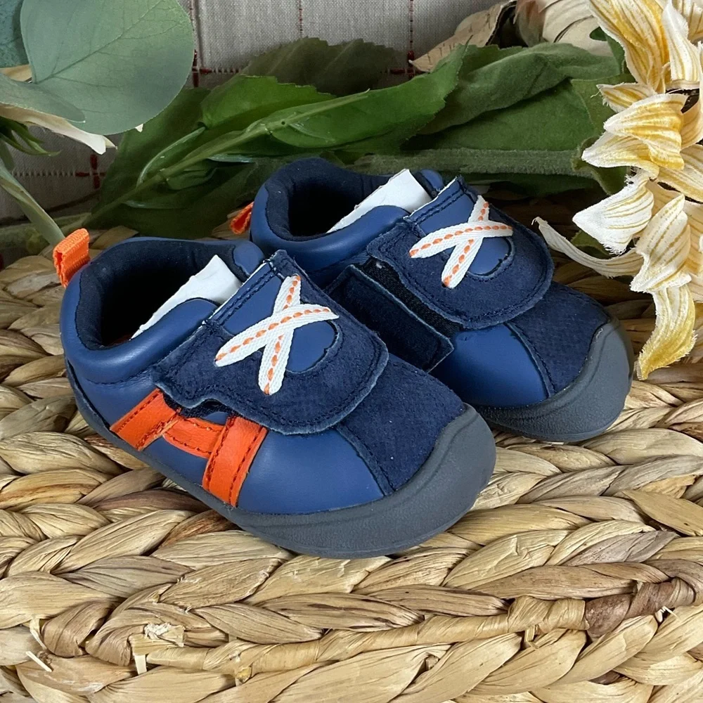 Carters Every Step Stage 1 Crawl Baby Boys Size 2.5 Sneakers Blue & Orange